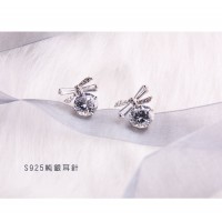 韓風甜美超閃純銀耳針蝴蝶結鋯石耳環