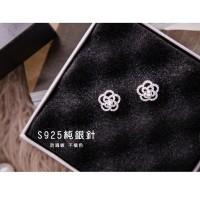 韓風純銀耳針超精致水鑽花朵耳環